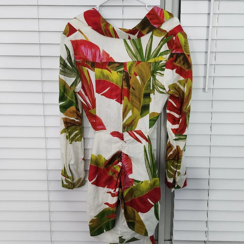 Farm Rio Spring Forest Mini Linen Blend Dress M - Picture 12 of 13